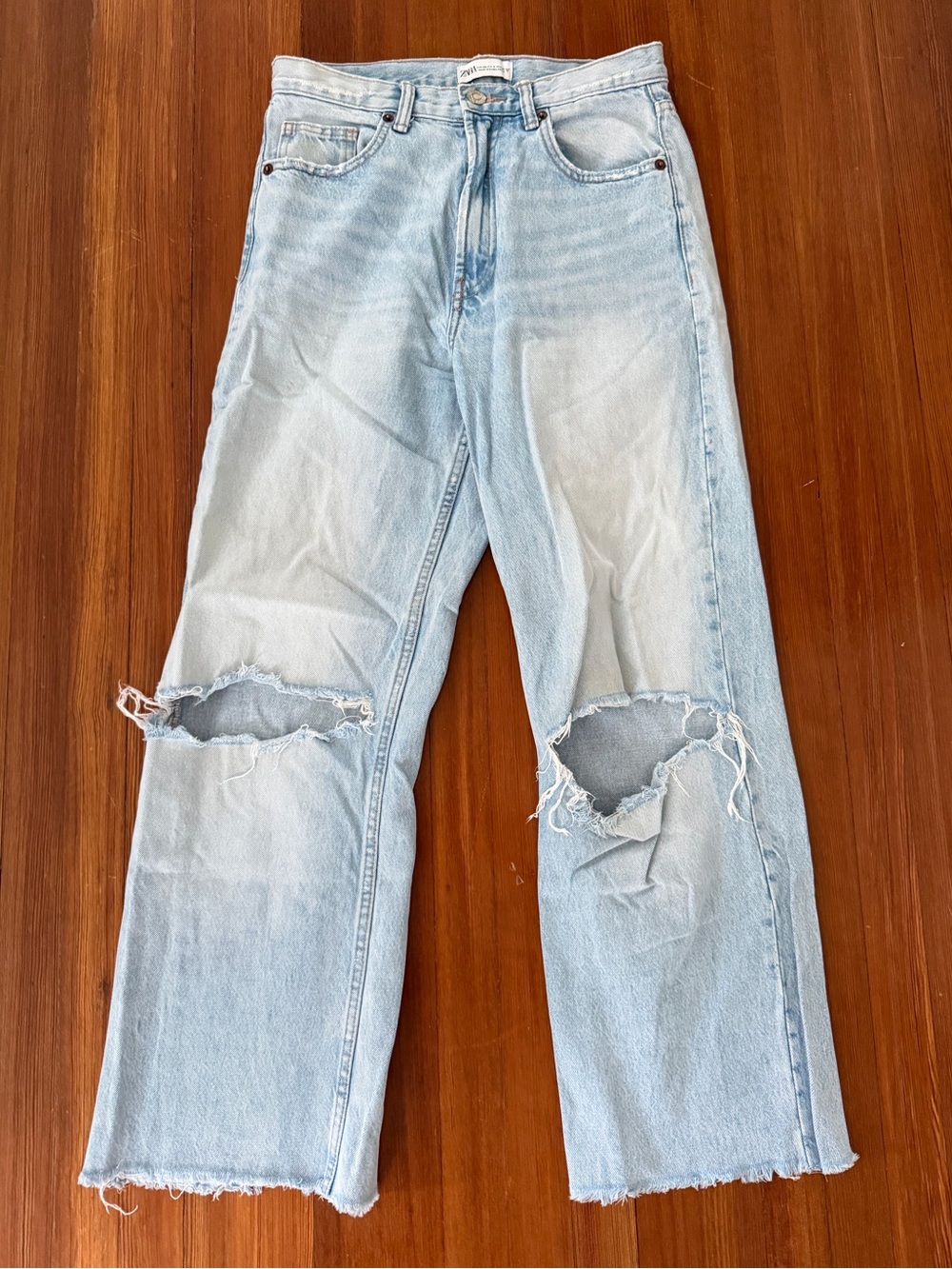 Zara Light Straight Leg Ripped Jeans